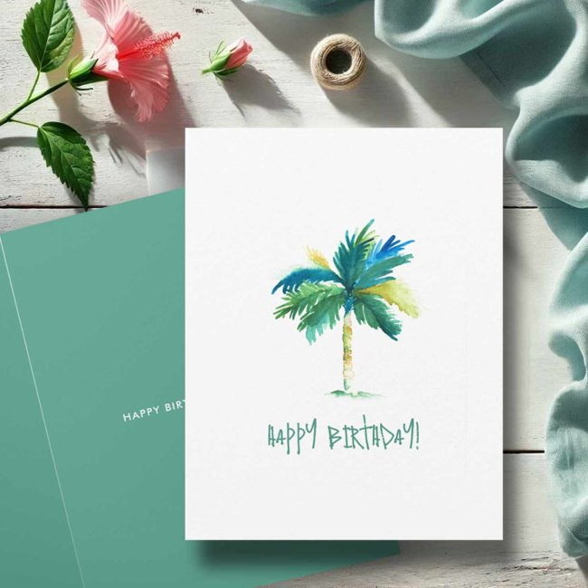 Tropical Palm Tree Greeting Invitations For Birthday