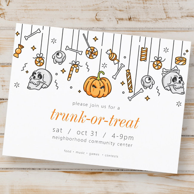 Trunk Or Treat Modern Chic Halloween Party Invitation Postinvitations