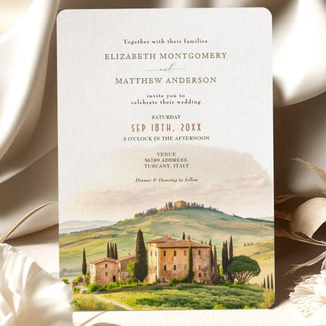Tuscany Watercolor Italy Destination Wedding Invitation
