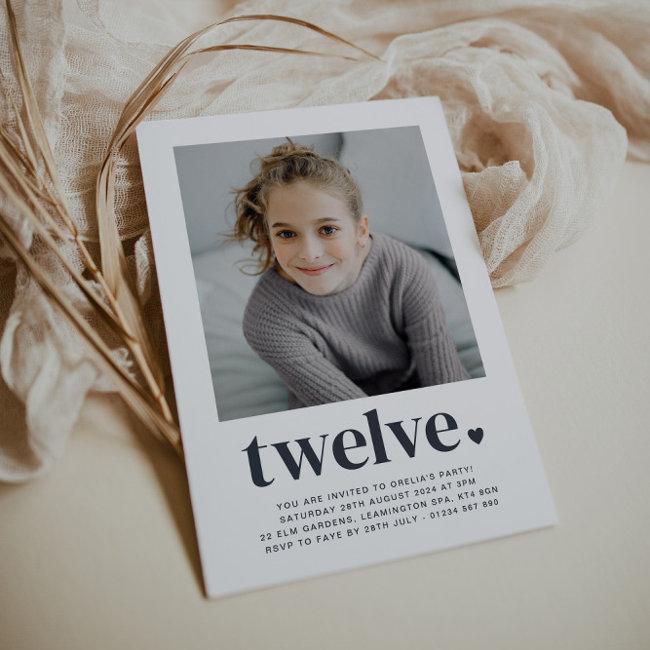 Twelve Heart - Square Photo Birthday Invitation