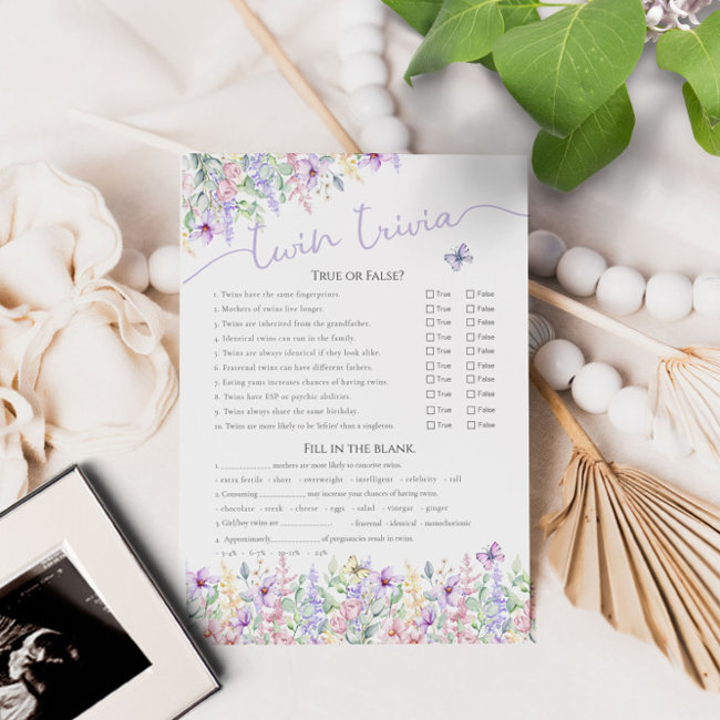 Twin Trivia Wildflower Butterfly Garden Game Invitation