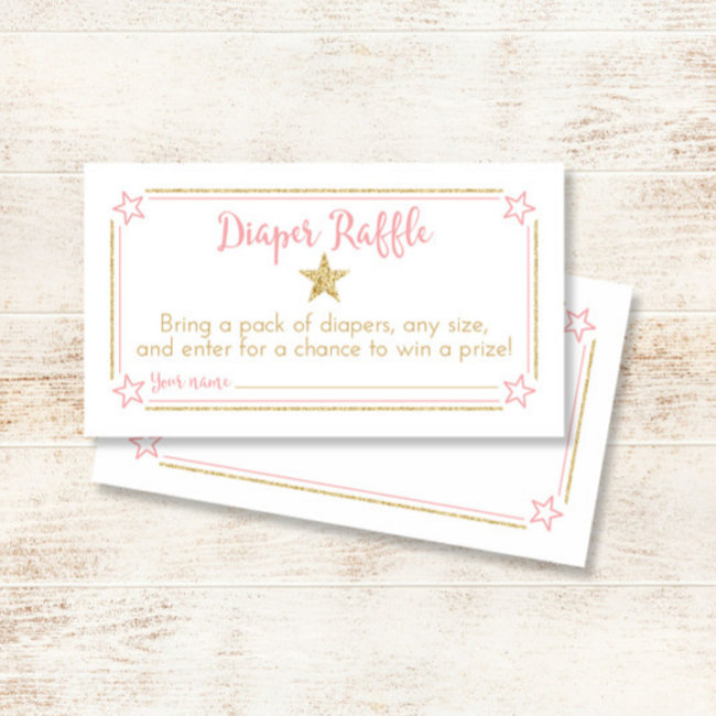 Twinkle Little Star Pink Gold Diaper Raffle Ticket Enclosure Invitations