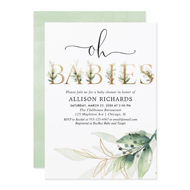 Twins Triplets Gender Neutral Greenery Baby Shower Invitation