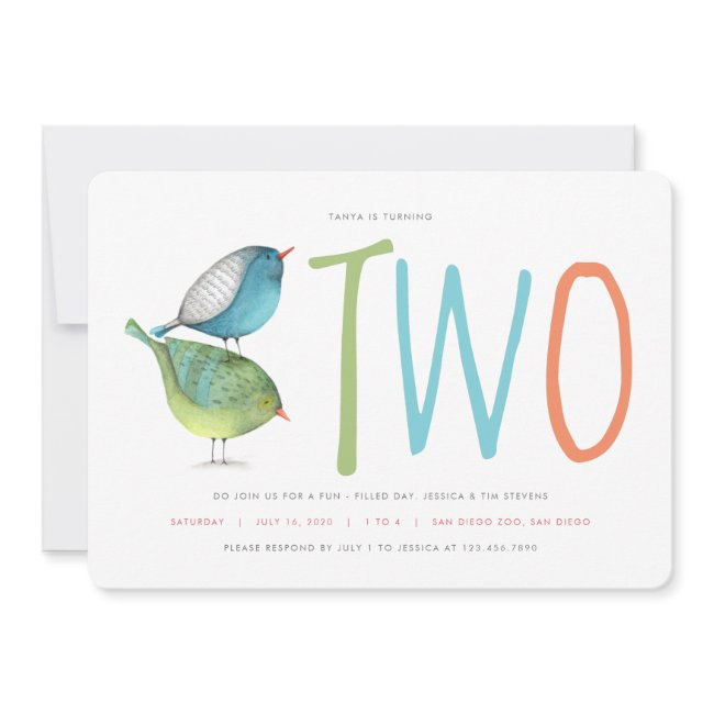 Two Birdie Second Birthday Party Invitation