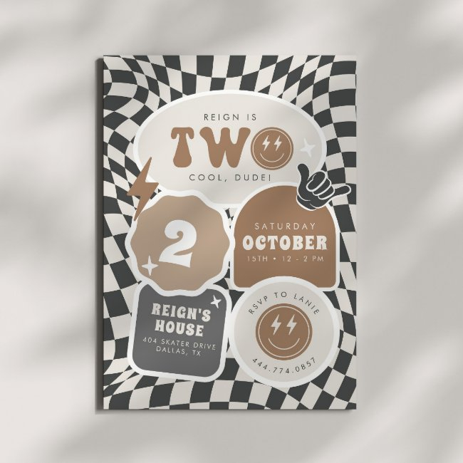 Two Cool, Dude! | Boys 2nd Retro Skater Birthday Invitation