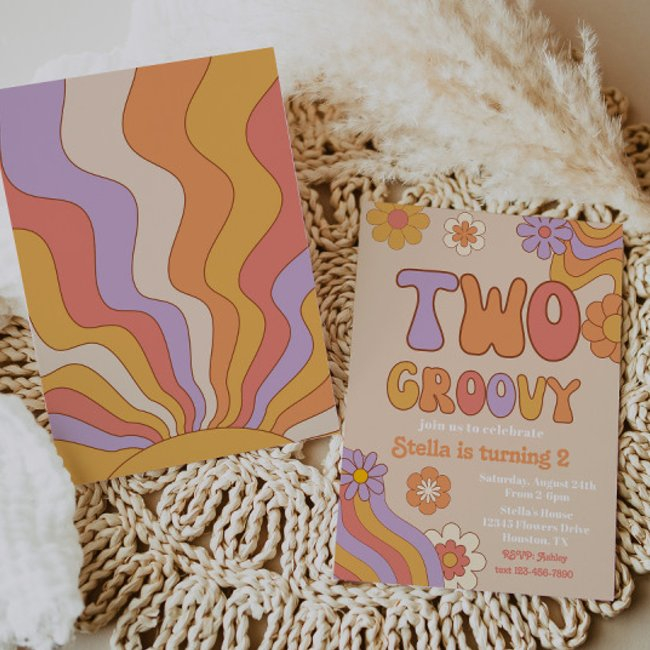 Two Groovy Invitation | Groovy Birthday Invitation