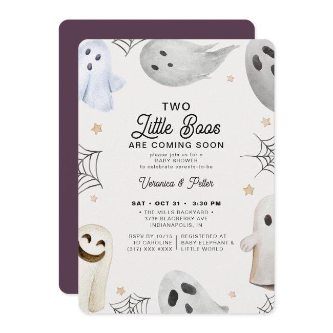 Two Little Boos Girl Twins Halloween Baby Shower Invitation
