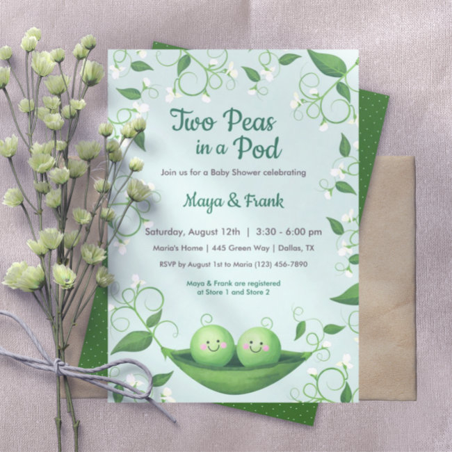Two Peas In A Pod Baby Shower Twins Invitation
