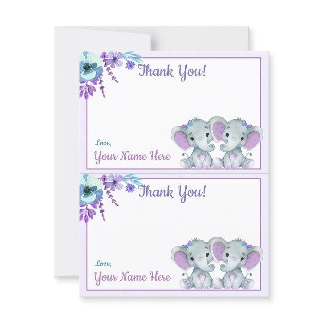 Two Per Page Thank You Invitations Elephant Twin Shower