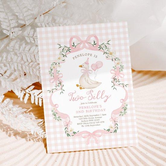 Two Silly Goose Pink Bow Girl 2nd Birthday Invitation
