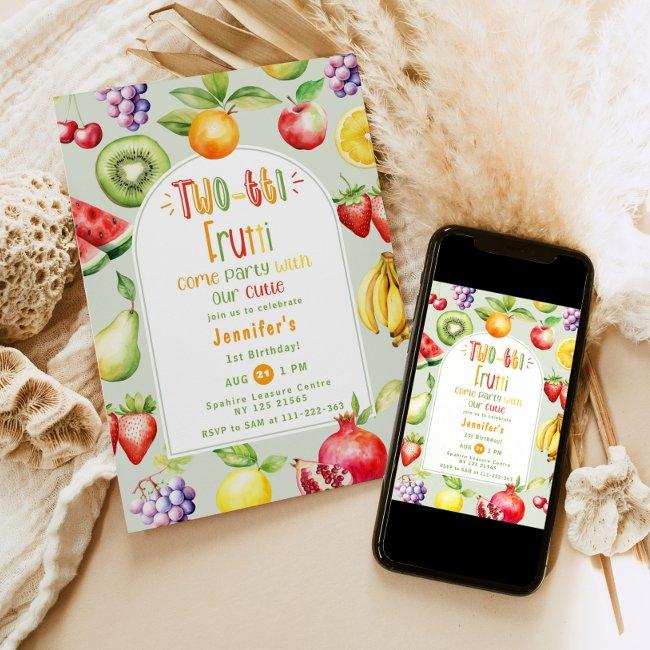 Two-tti Frutti Little Cutie Fruits 2nd Birthday Invitation