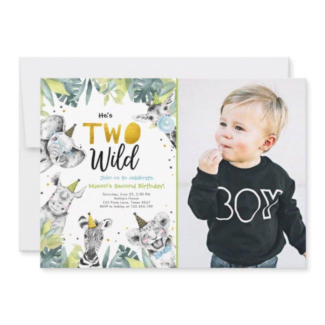 Two Wild Safari Party Animals Boy Second Birthday Invitation