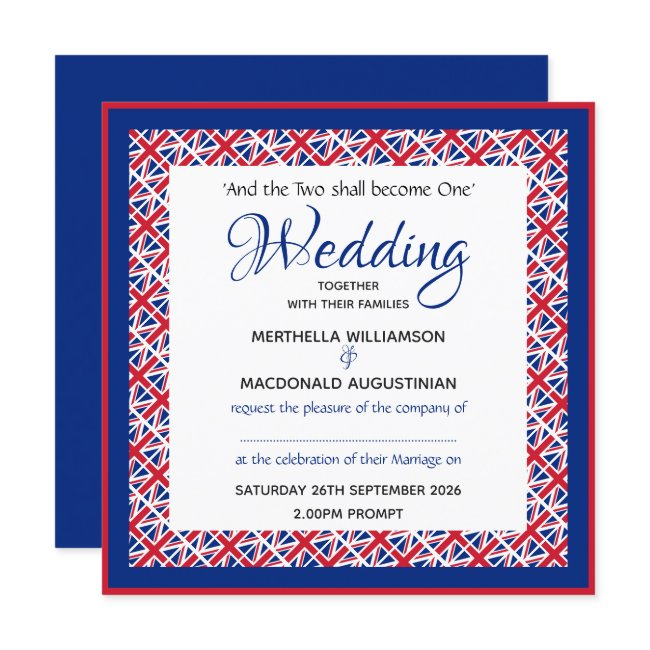 Uk Union Jack Patriotic Custom Square Wedding Invitation