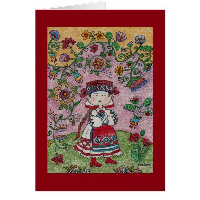 Ukrainian Dancer And Flowers Folk Art