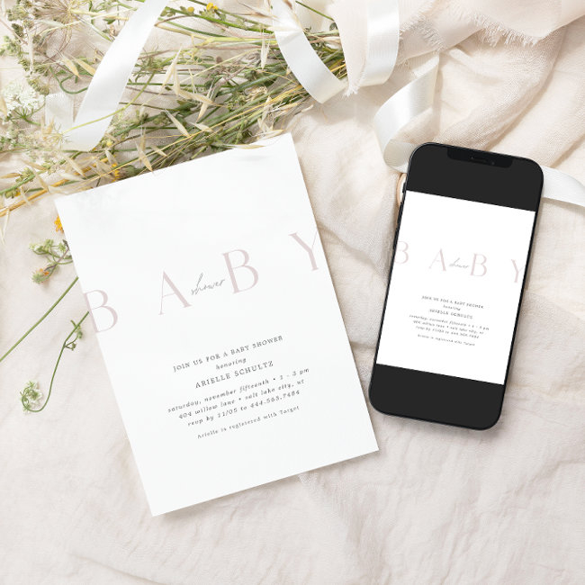 Ultra-modern Minimal Pale Rose Baby Shower Invitation