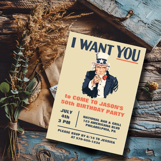 Uncle Sam Poster Patriotic Birthday Invitation