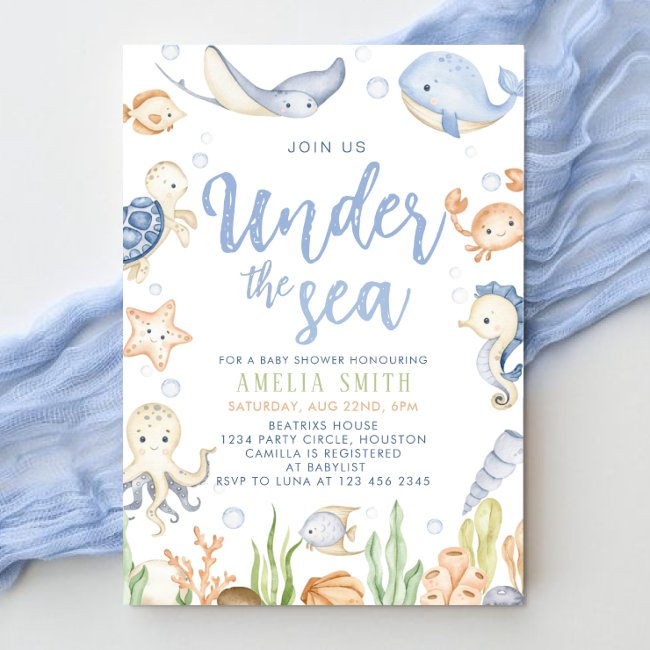 Under The Sea Animals Ocean Baby Shower Invitation