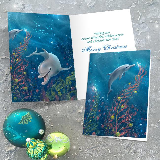 Under The Sea Christmas Tree Magical Dolphin Holiday Invitations