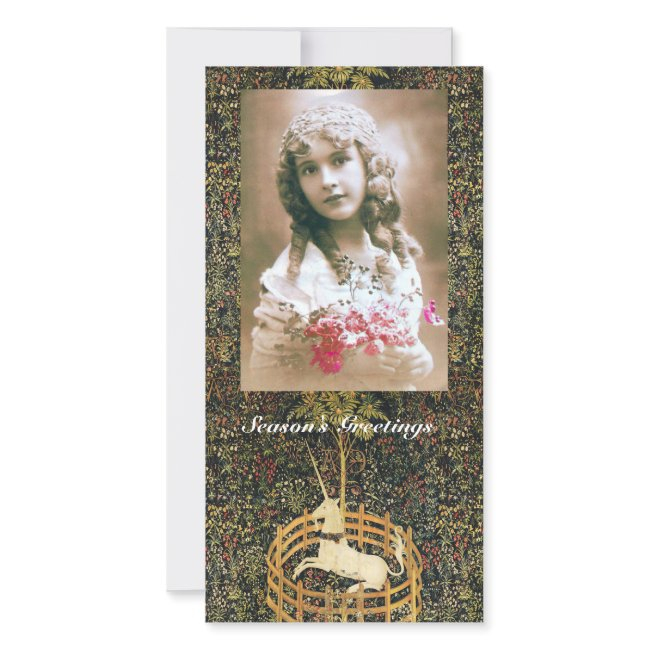 Unicorn Gothic Fantasy Green Floral Christmas Holiday Invitations