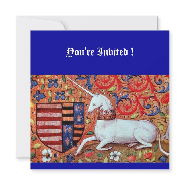Unicorn Medieval Fantasy Flowers,red Blue Floral Invitation