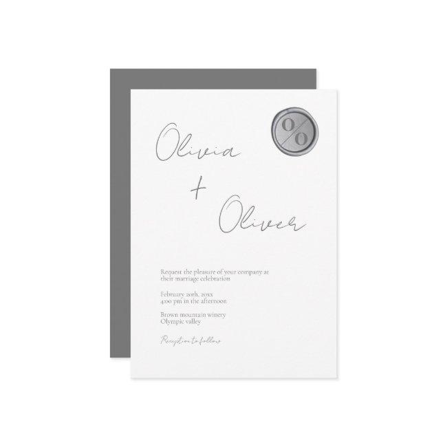 Unique Gray Silver Wax Seal Monogram Wedding Invitation