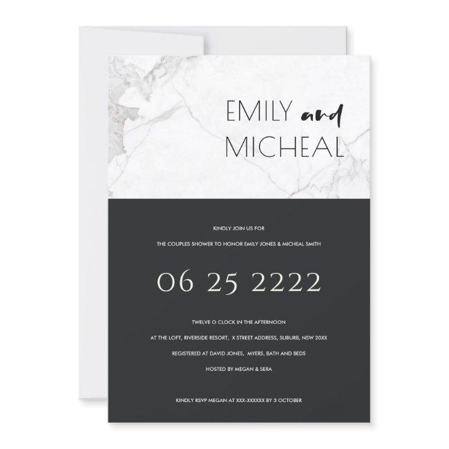 Urban Black White Marble Couples Shower Invite