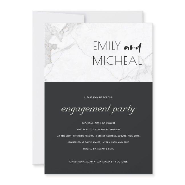 Urban Black White Marble Engagement Party Invite