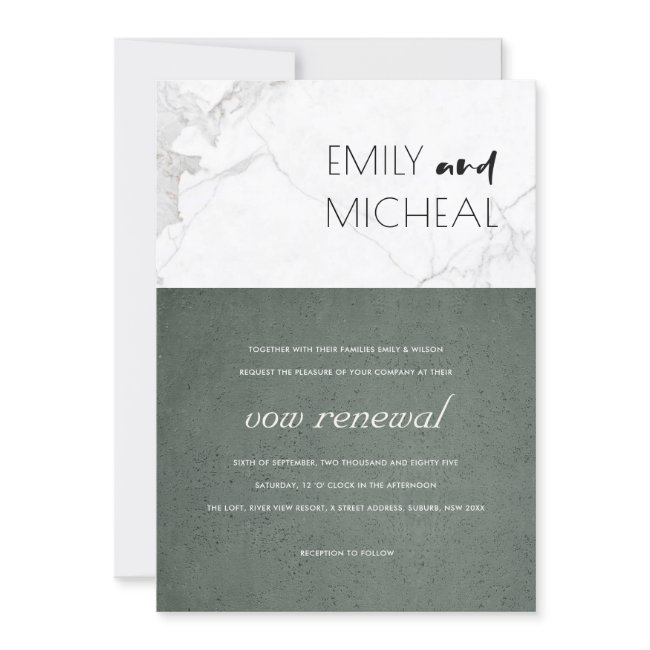 Urban Modern Stone Grey Marble Vow Renewal Invite