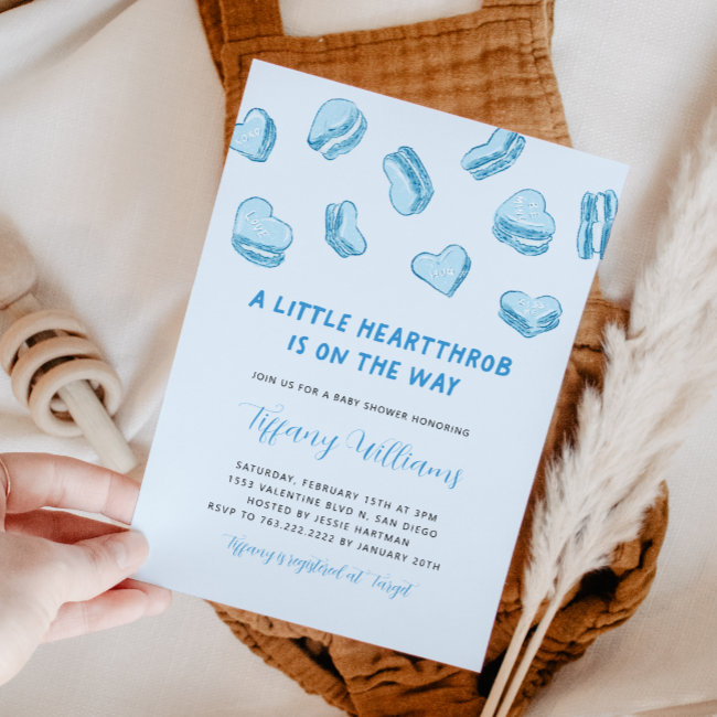 Valentine's Little Heartthrob Blue Baby Shower Invitation