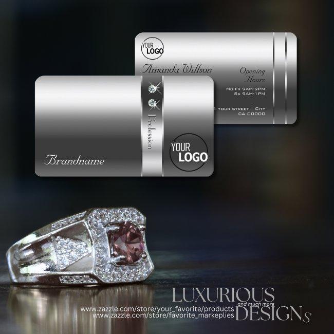 Very Elegant Silver Shimmery Diamonds And Logo Business Invitations