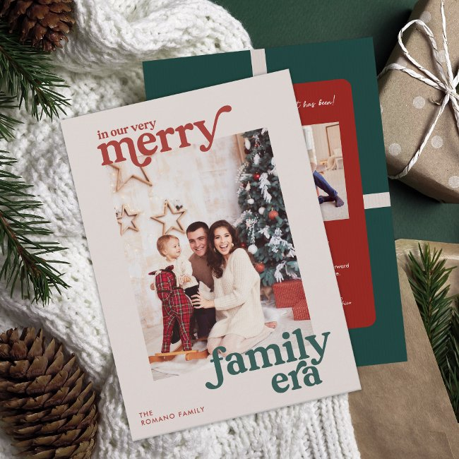 Very Merry Family Era Retro Photo Holiday Invitations