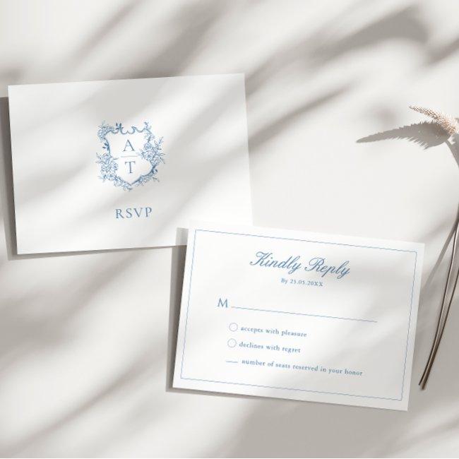 Vibrant Blue Script Crest Monogram Rsvp Invitations