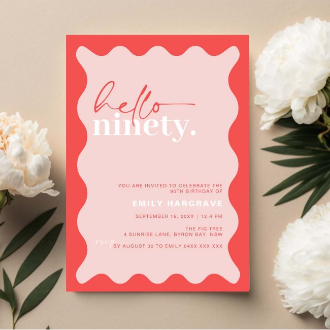 Vibrant Hello Ninety 90th Birthday Party Invitation