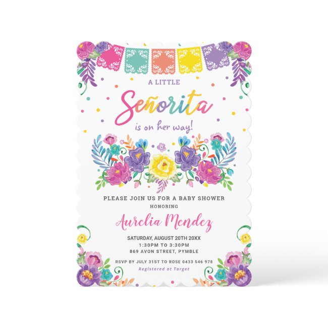 Vibrant Mexican Floral Señorita Baby Shower Girl  Invitation