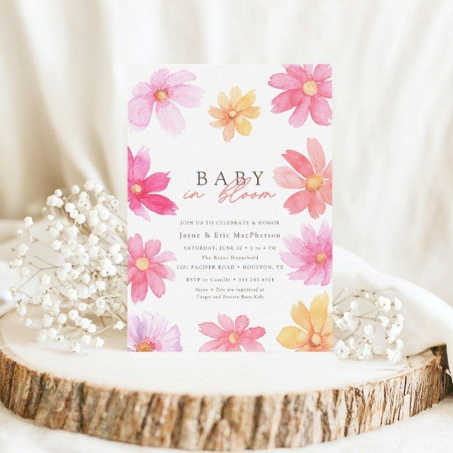 Vibrant Summer Baby In Bloom Floral Wildflower Invitation