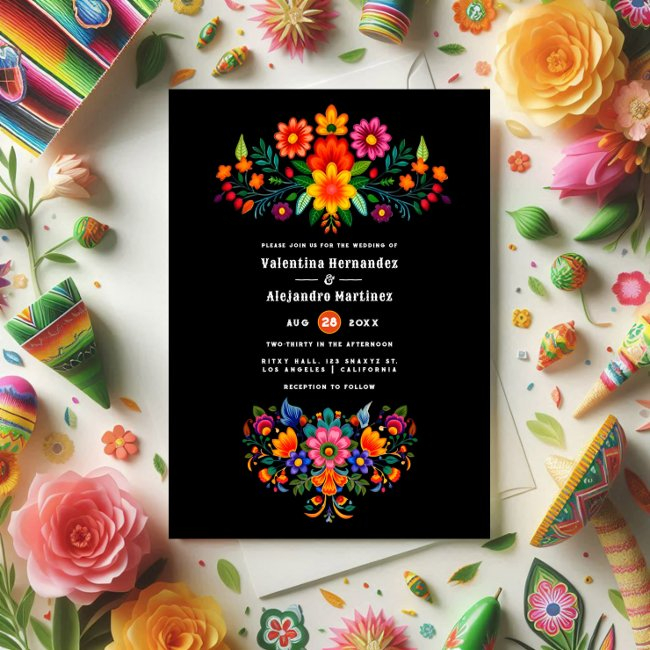 Vibrant Watercolor Floral Fiesta Wedding Invitation