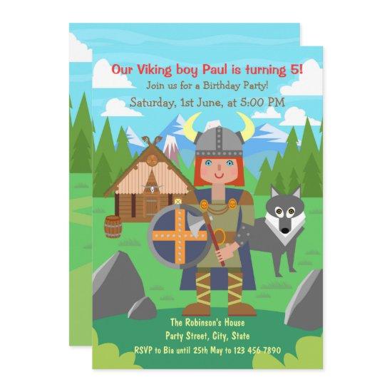 Viking Boy Warrior And Pet Woolf Birthday Party Invitation
