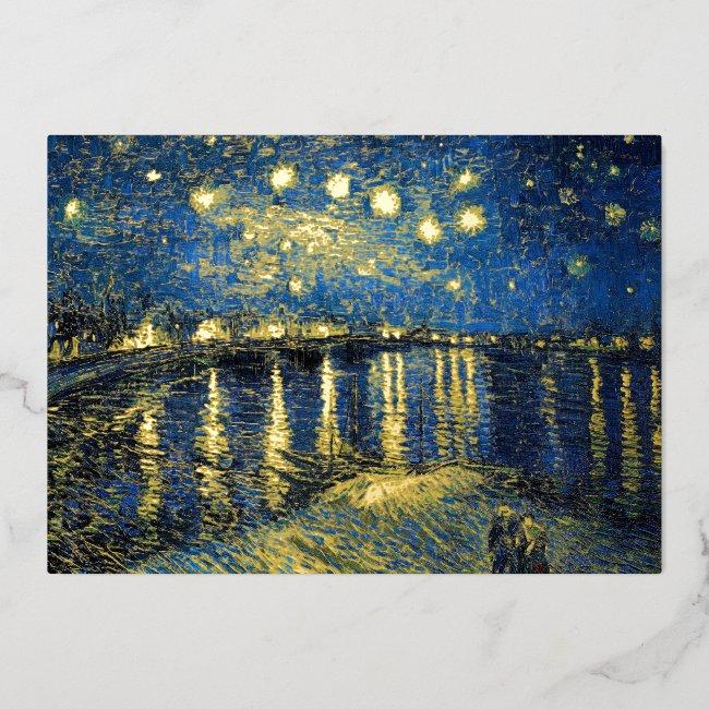 Vincent Van Gogh - Starry Night Over The Rhone Foil Holiday Invitations