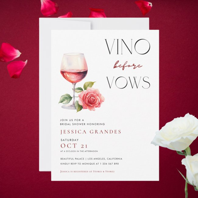 Vino Before Vows Pink Wine Theme Bridal Shower   Invitation
