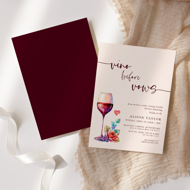 Vino Before Vows Wine Bridal Shower Burgundy Invitation