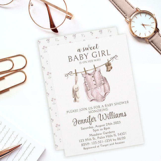 Vintage Baby Girl Baby Shower Invitation