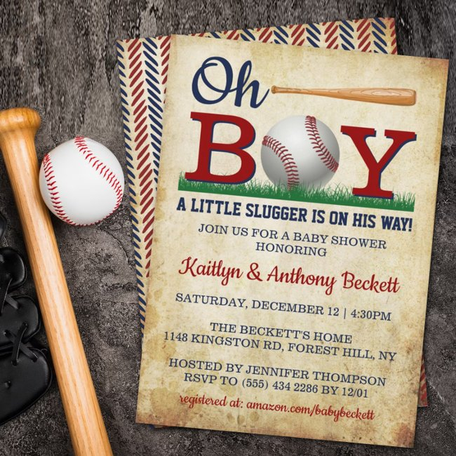 Vintage Baseball Boys Baby Shower Invitations