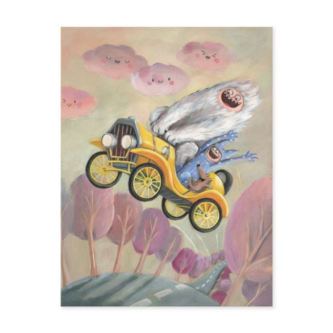 Vintage Car With Monsters Postinvitations