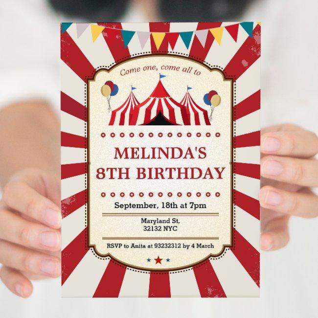 Vintage Carnival Birthday Party Invitations