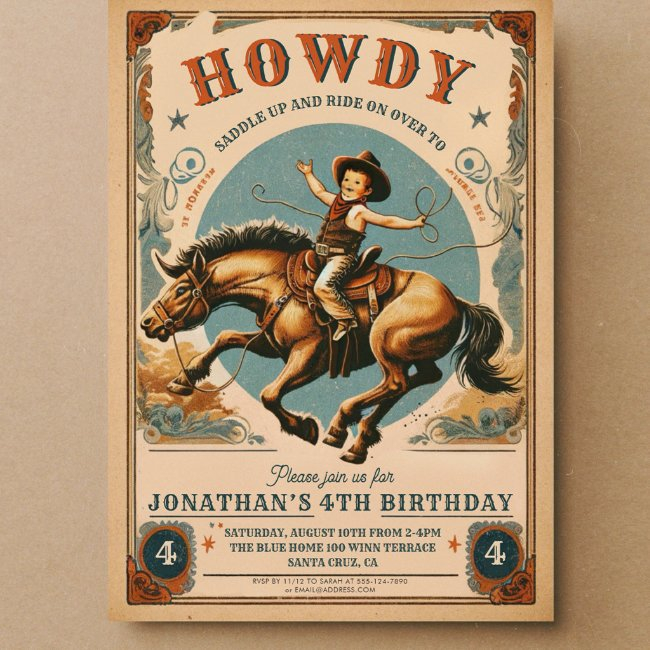 Vintage Cowboy Western Birthday Invitation