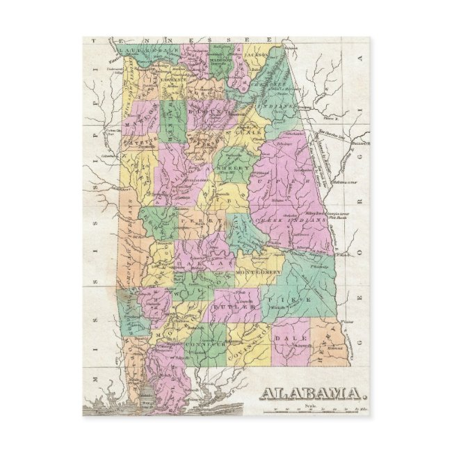 Vintage Map Of Alabama (1827) Postinvitations
