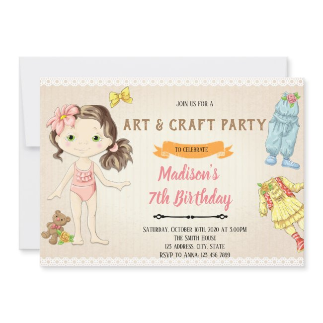 Vintage Paper Doll Tea Birthday Invitation