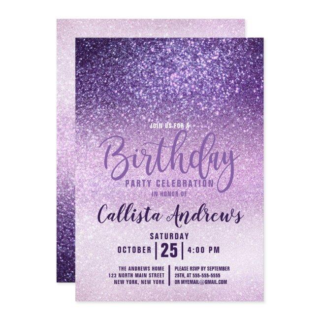 Violet Lilac Purple Triple Glitter Ombre Birthday Invitation