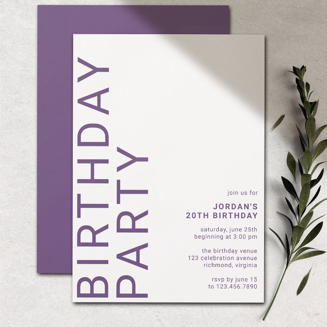Violet Purple | Modern Minimal Any Age Birthday Invitation