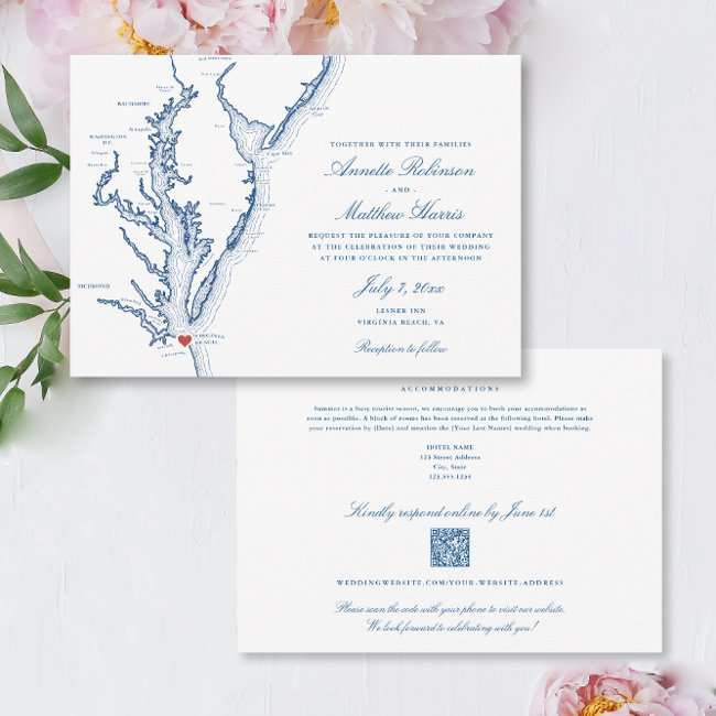 Virginia Beach All-in-one Qr Code Rsvp Wedding Invitation